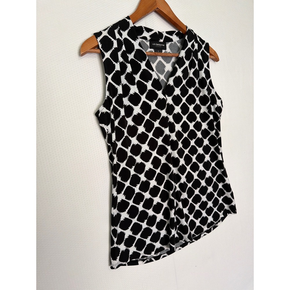 Liz Claiborne Career Womens Small Black White Geometric V-Neck Sleeveless Blouse - Picture 4 of 9